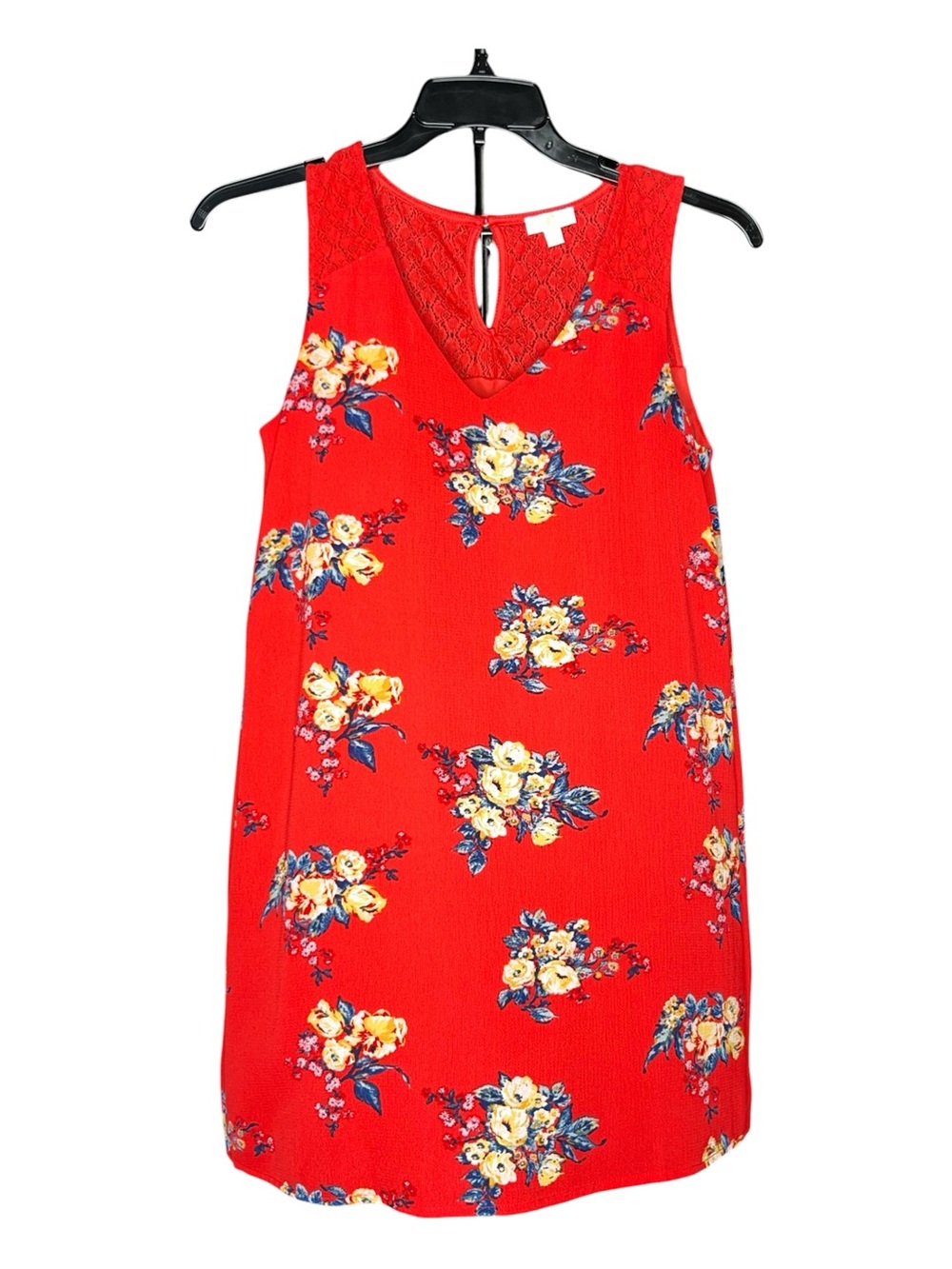 True Vintage C Red Sleeveless Floral Lace-Trim Mini Dress Brady Bunch